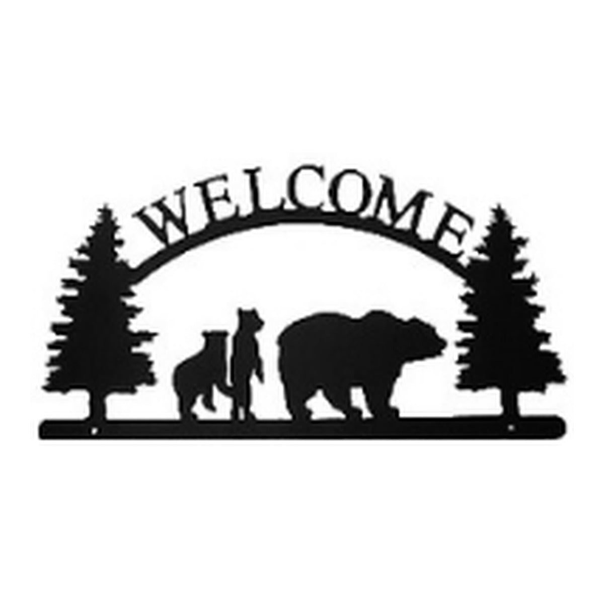 Grizzly & Cubs – Welcome Sign with Scene, Pine Trees