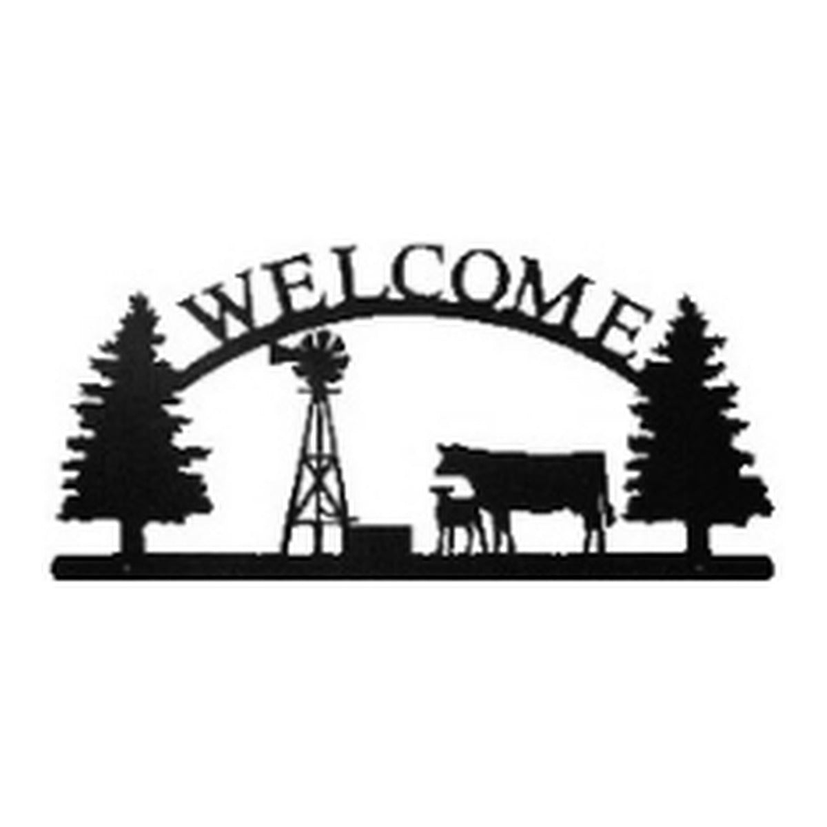Cow & Calf with Windmill 1 – Welcome Sign with Scene, Pine Trees