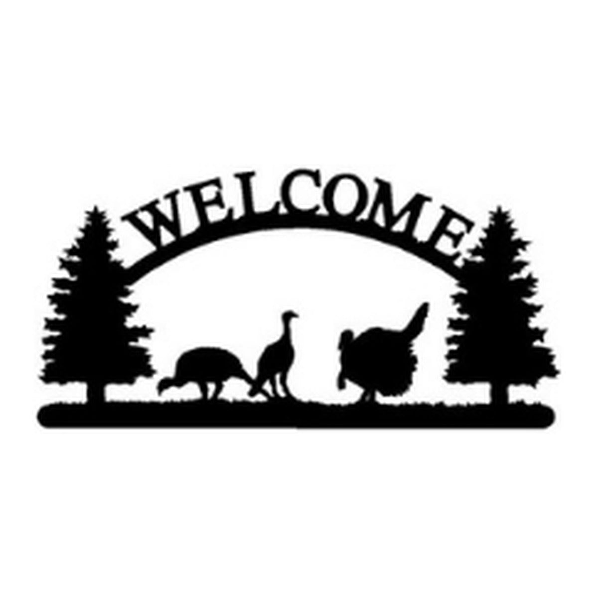 Wild Turkeys – Welcome Sign with Scene, Pine Trees