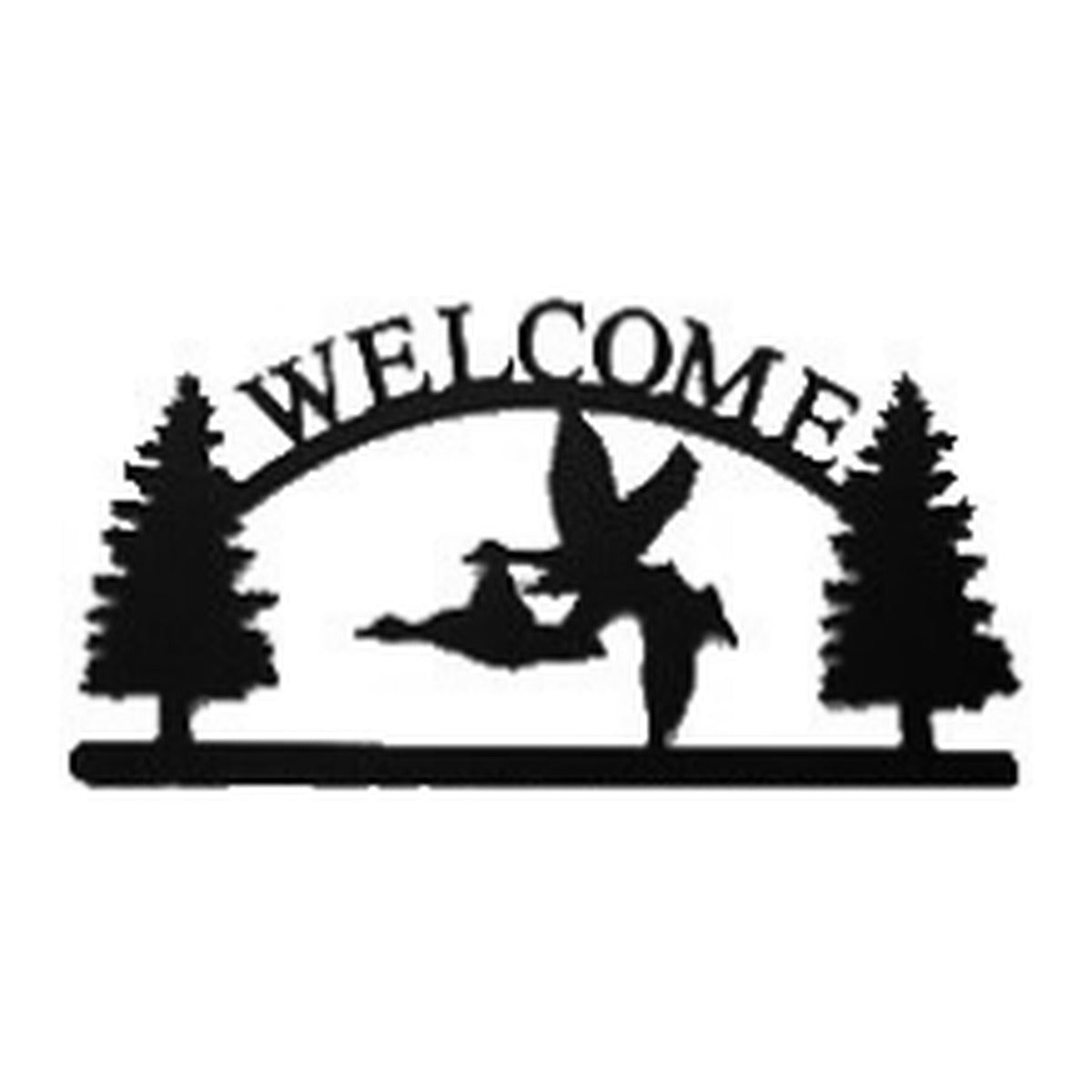 Flying Ducks – Welcome Sign with Scene, Pine Trees