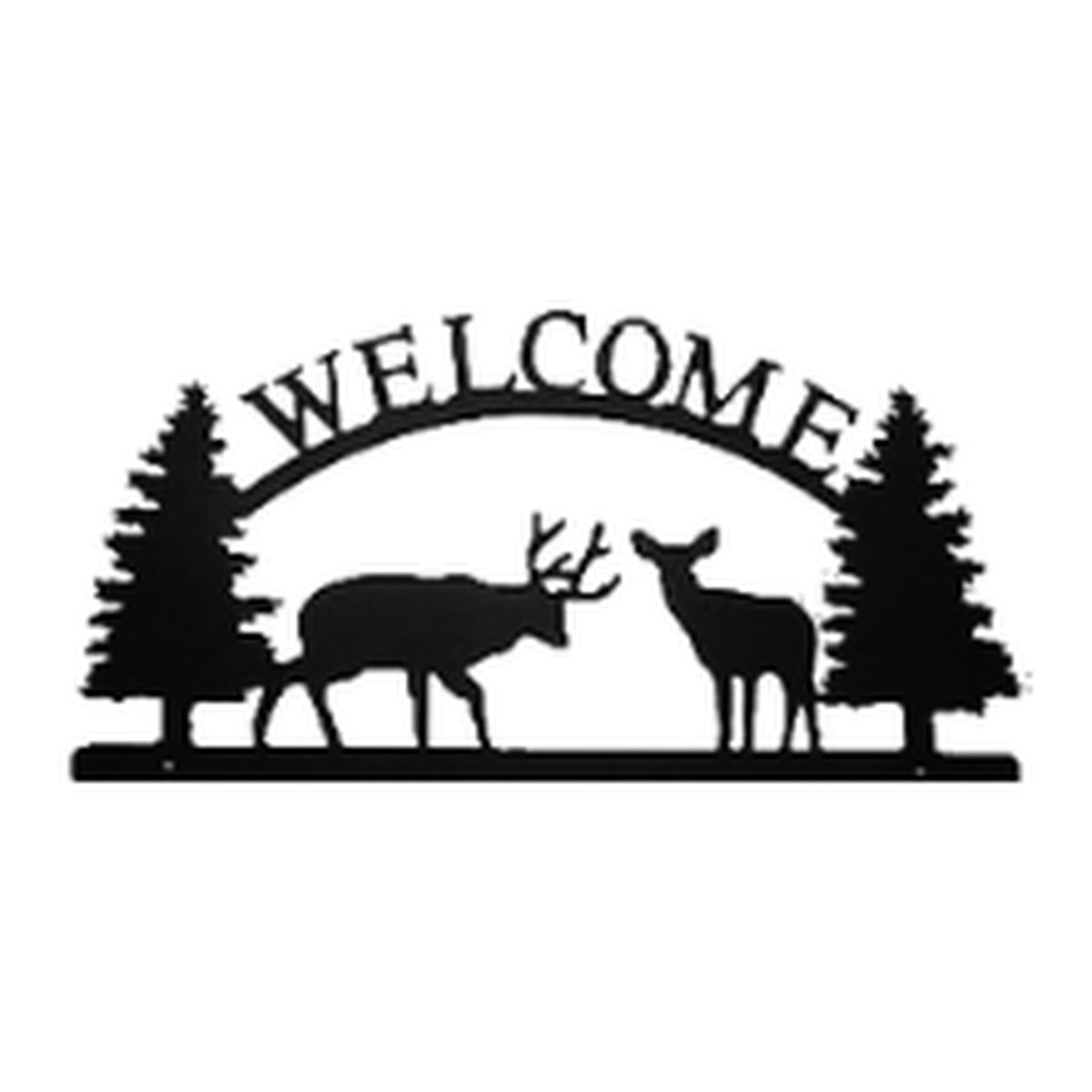 Buck & Doe – Welcome Sign with Scene, Pine Trees