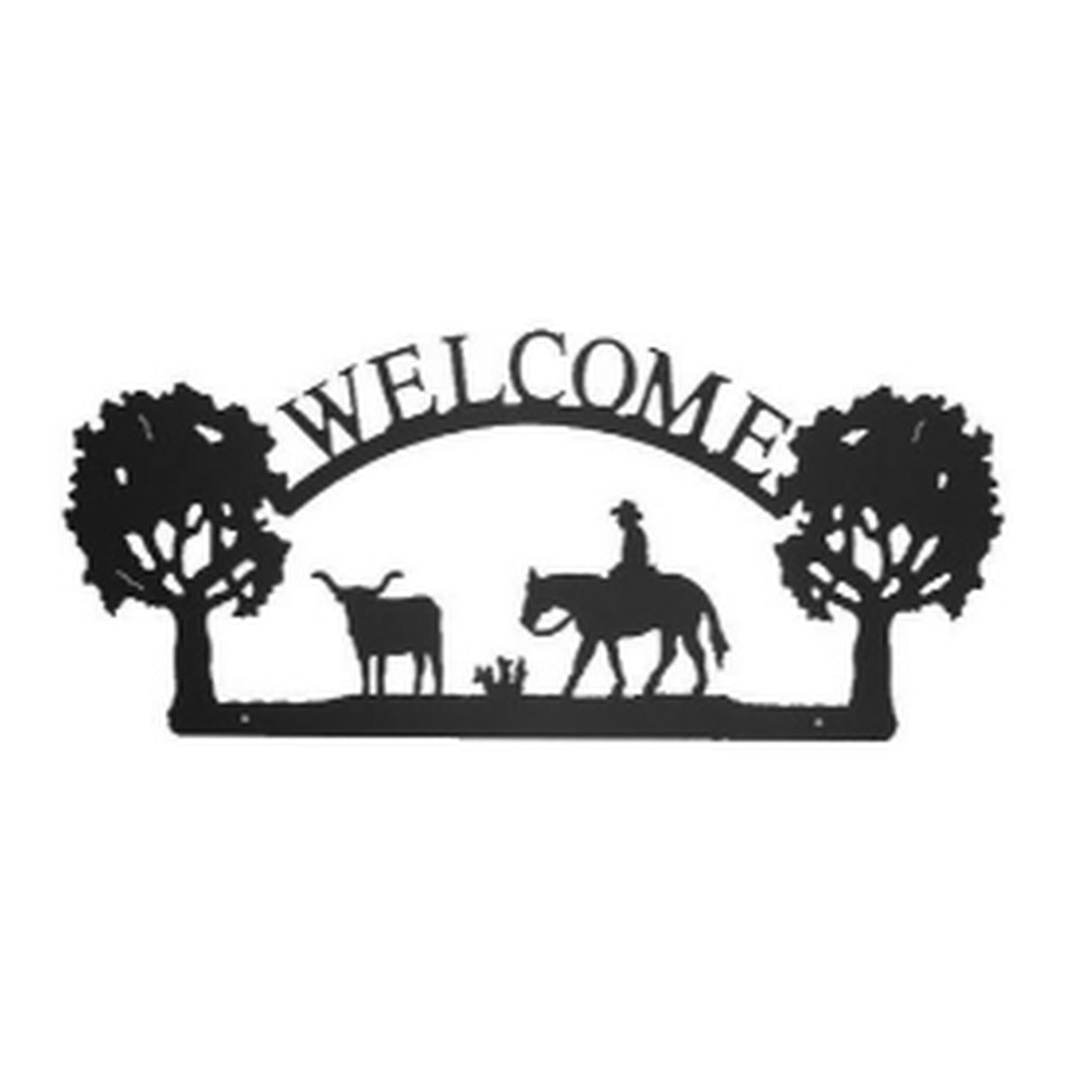 Cowboy & Goat – Welcome Sign with Scene, Oak Trees