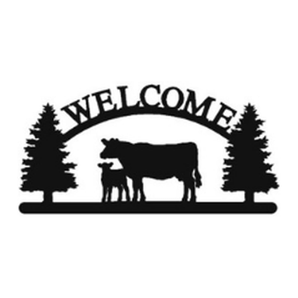 Cow & Calf – Welcome Sign with Scene, Pine Trees