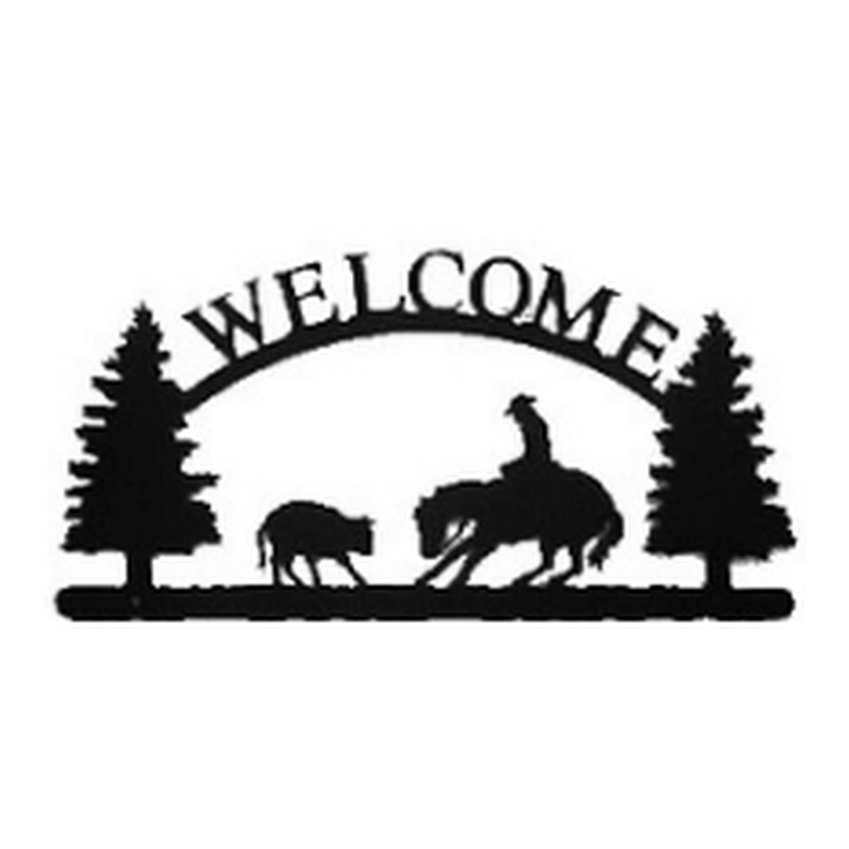 Cutting Horse – Welcome Sign with Scene, Pine Trees