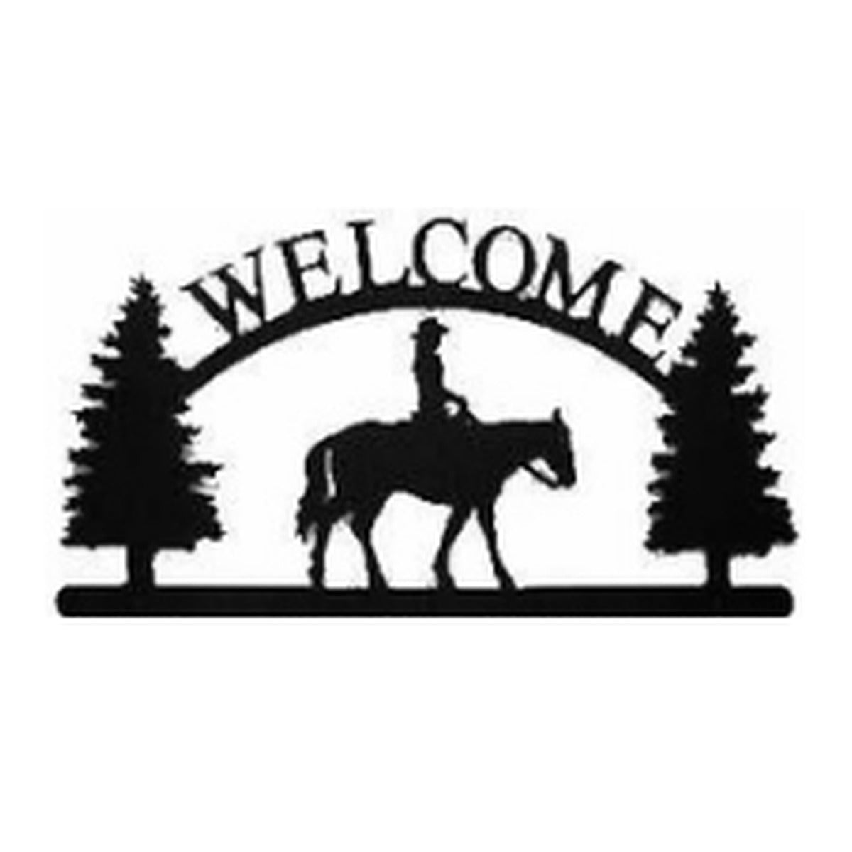Walking Rider – Welcome Sign with Scene, Pine Trees