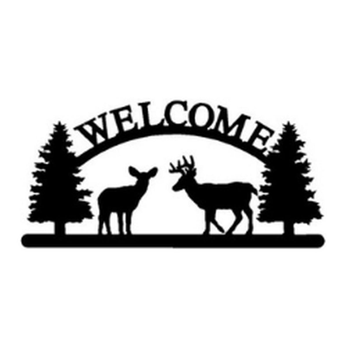 Doe & Buck – Welcome Sign with Scene, Pine Trees