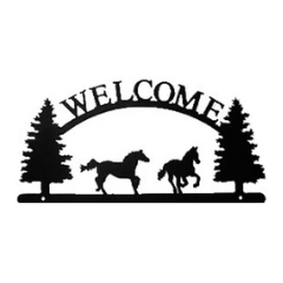 Running Horses – Welcome Sign with Scene, Pine Trees