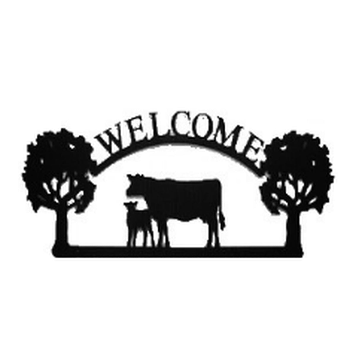 Cow & Calf – Welcome Sign with Scene, Oak Trees