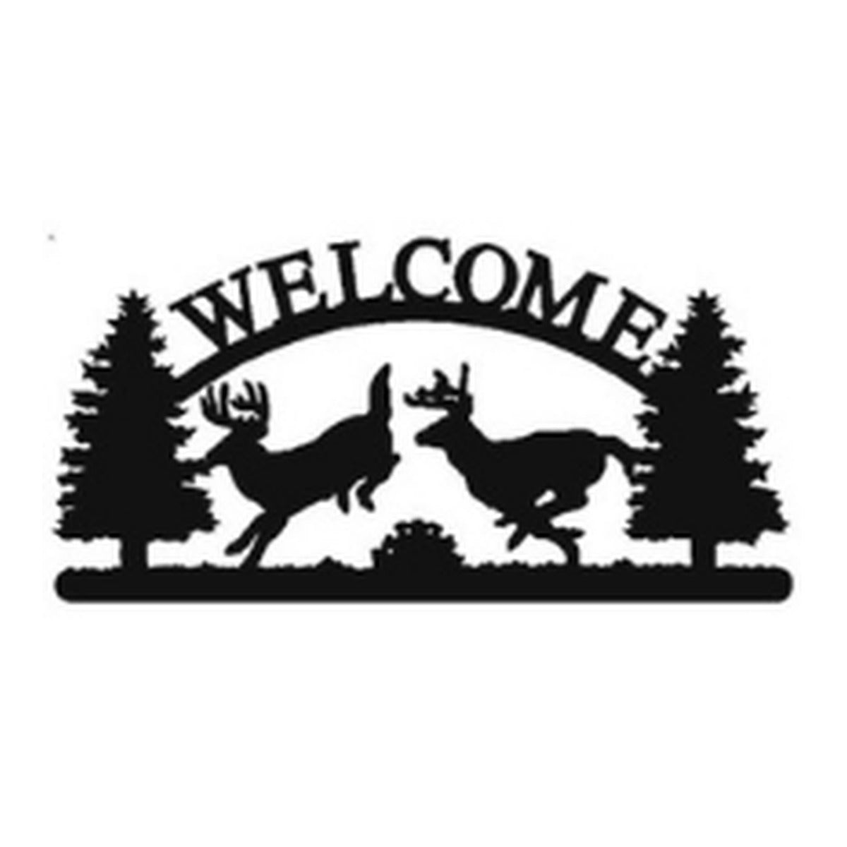 Running Whitetails 1 – Welcome Sign with Scene, Pine Trees