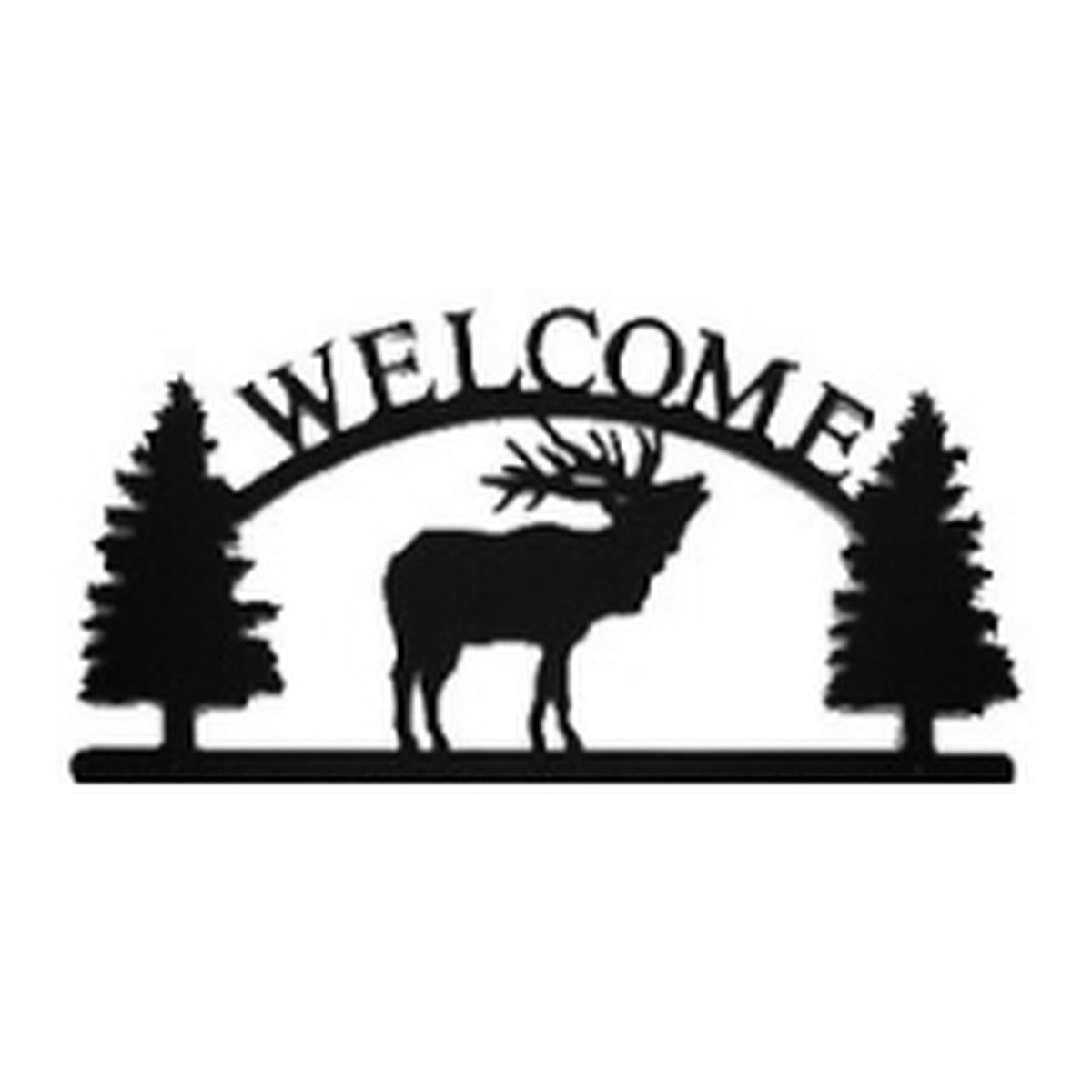 Bull Elk – Welcome Sign with Scene, Pine Trees
