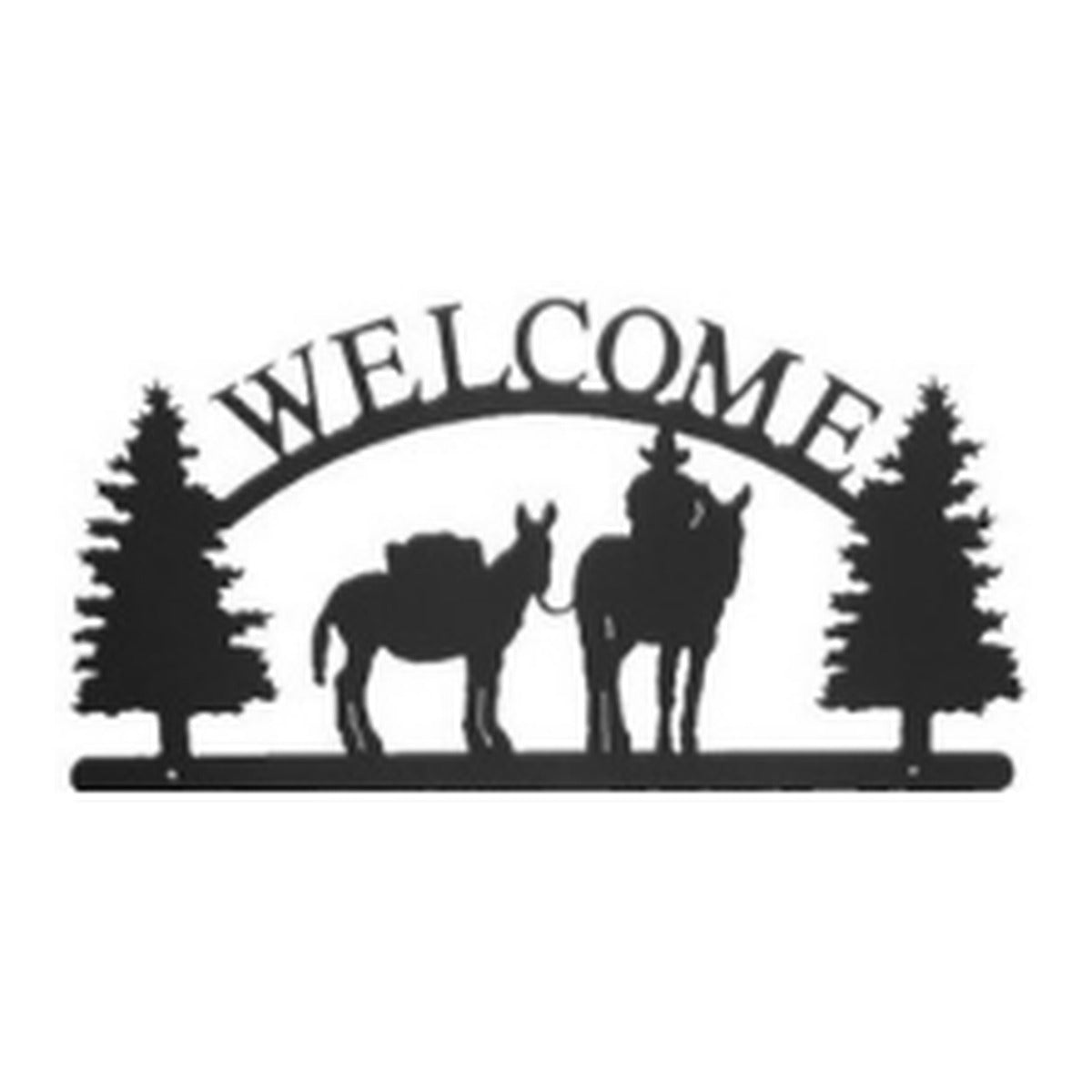 Horse & Mule – Welcome Sign with Scene, Pine Trees
