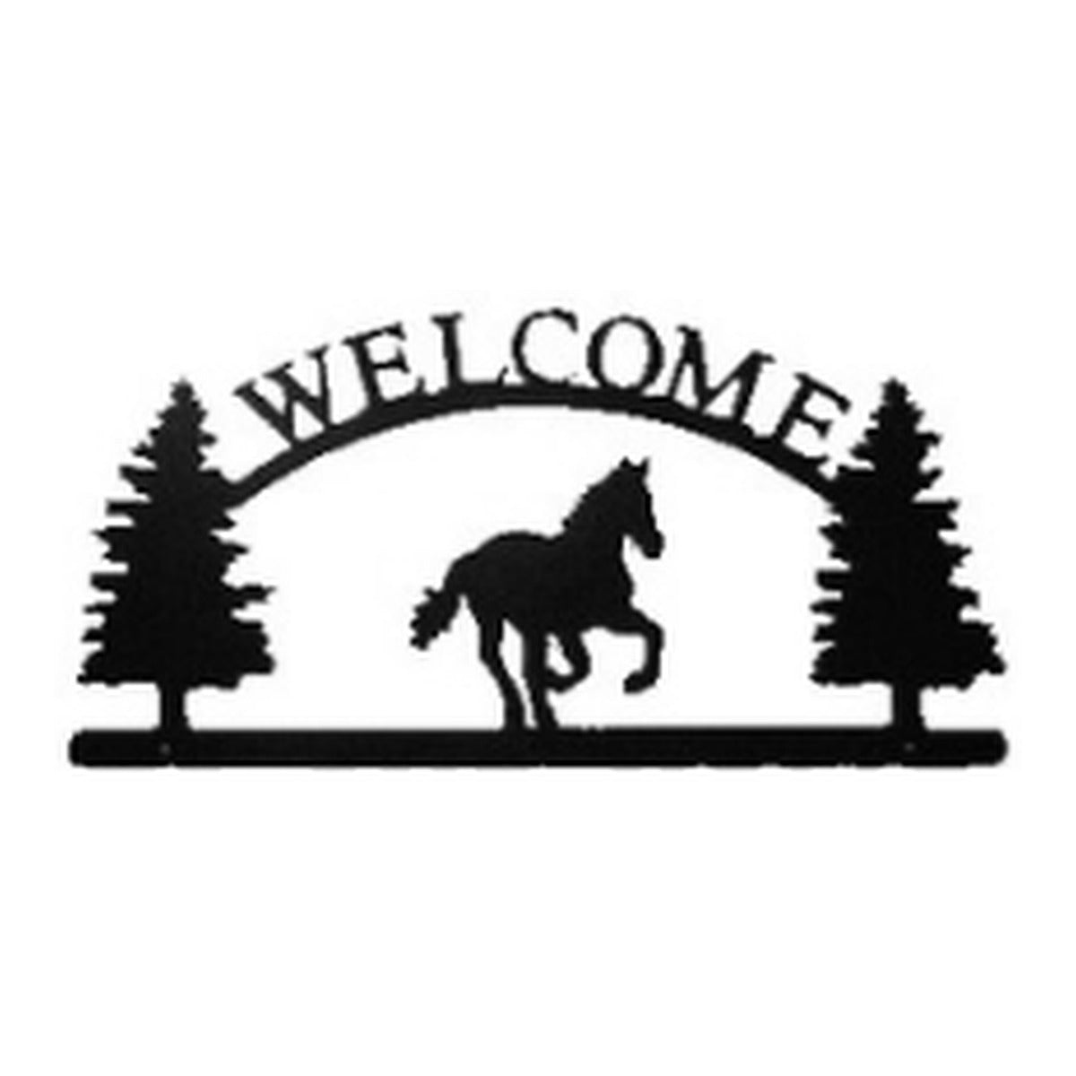 Running Horse – Welcome Sign with Scene, Pine Trees
