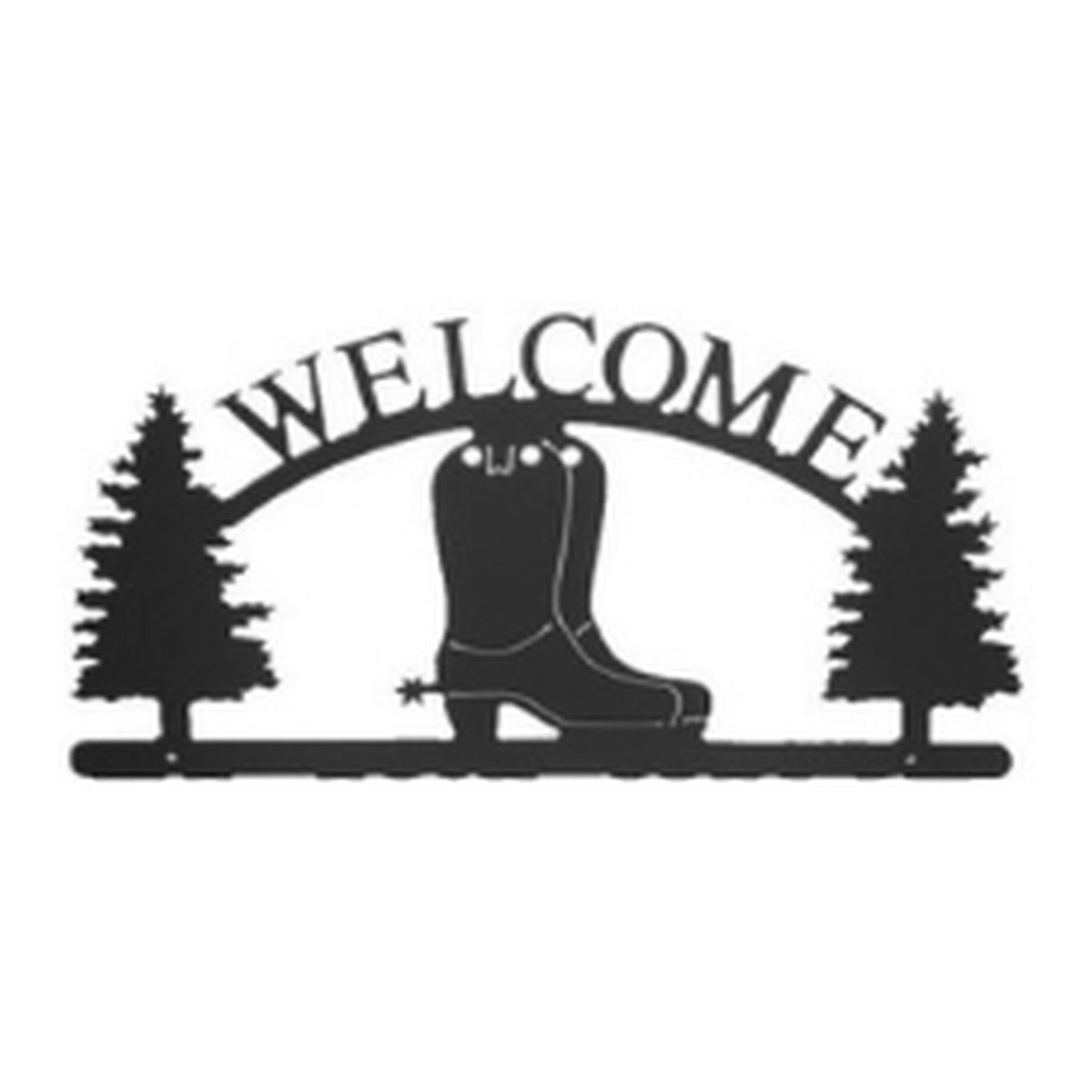 Cowboy Boot – Welcome Sign with Scene, Pine Trees