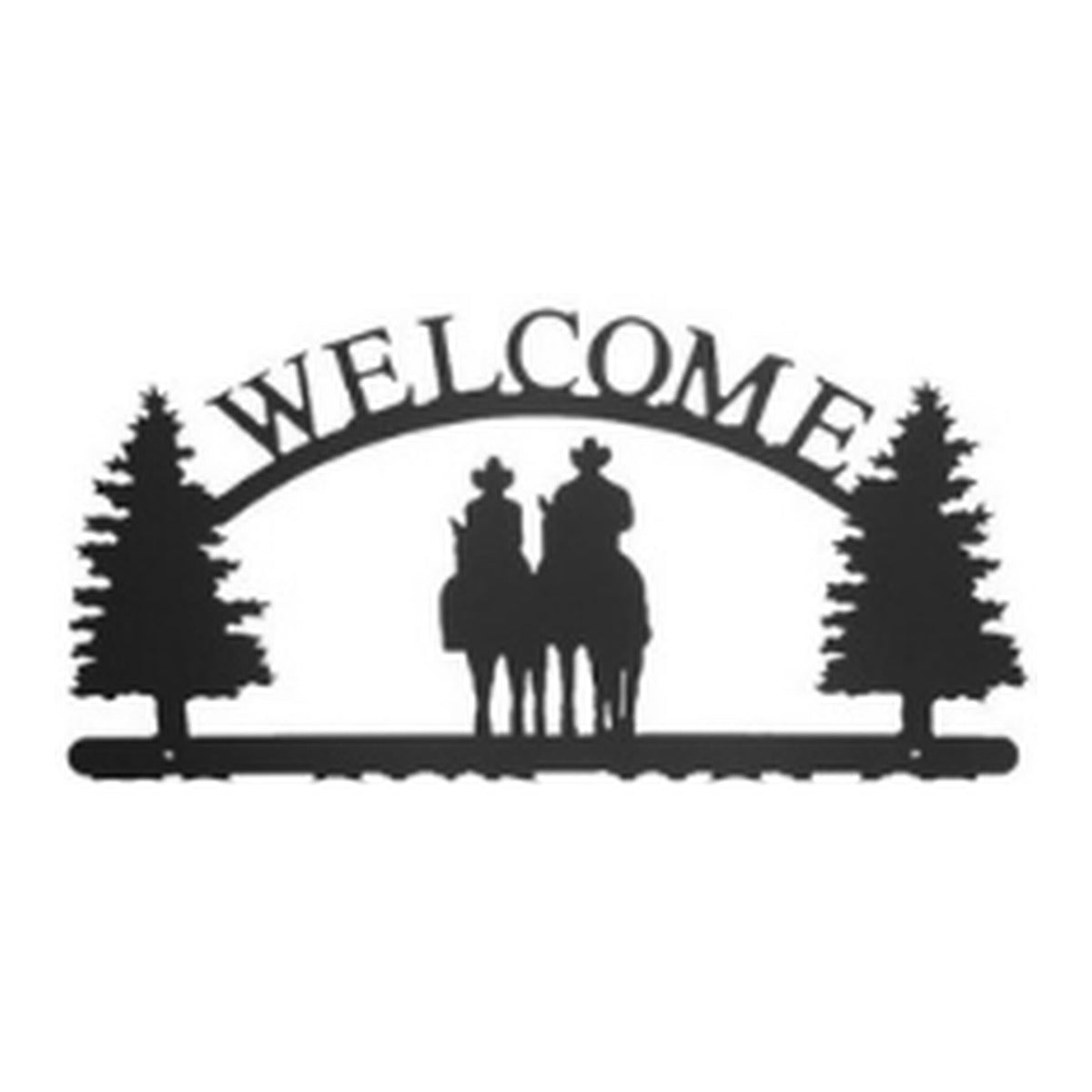 Double Riders – Welcome Sign with Scene, Pine Trees