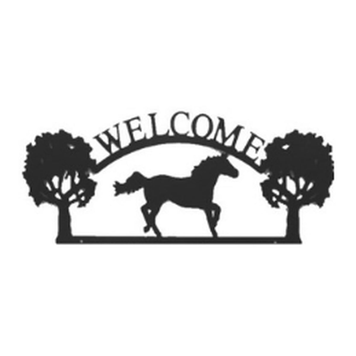 Running Horse – Welcome Sign with Scene, Oak Trees