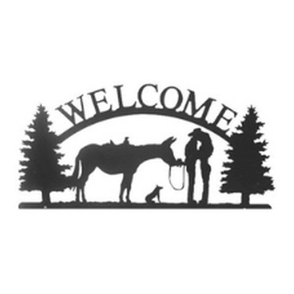 Cowboy Couple with Horse & Dog 2 – Welcome Sign with Scene, Pine Trees