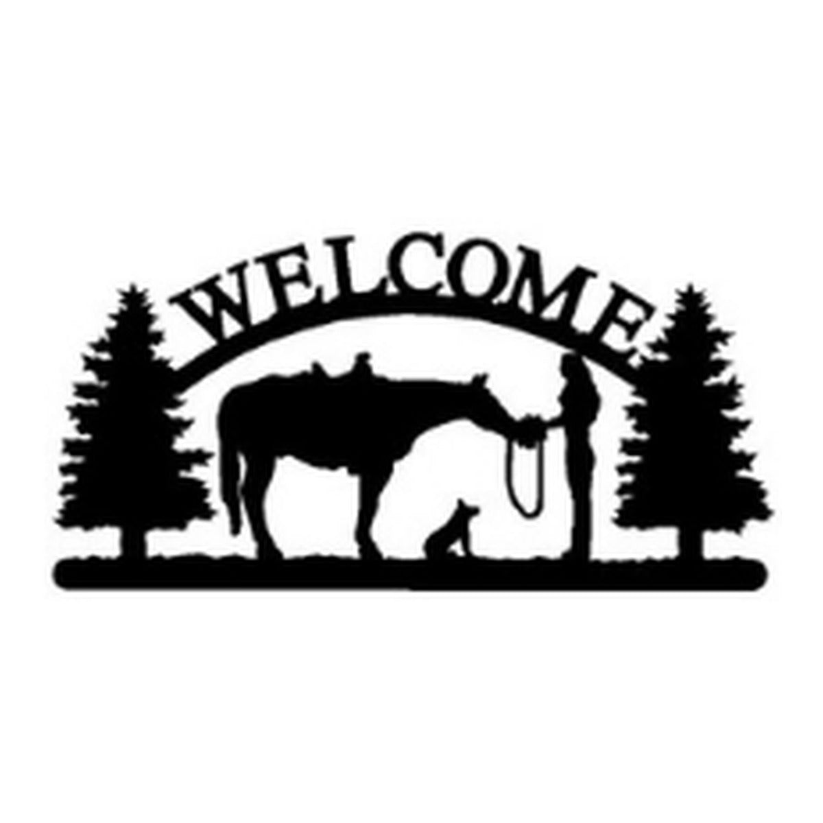 Praying Cowboy – Welcome Sign with Scene, Pine Trees