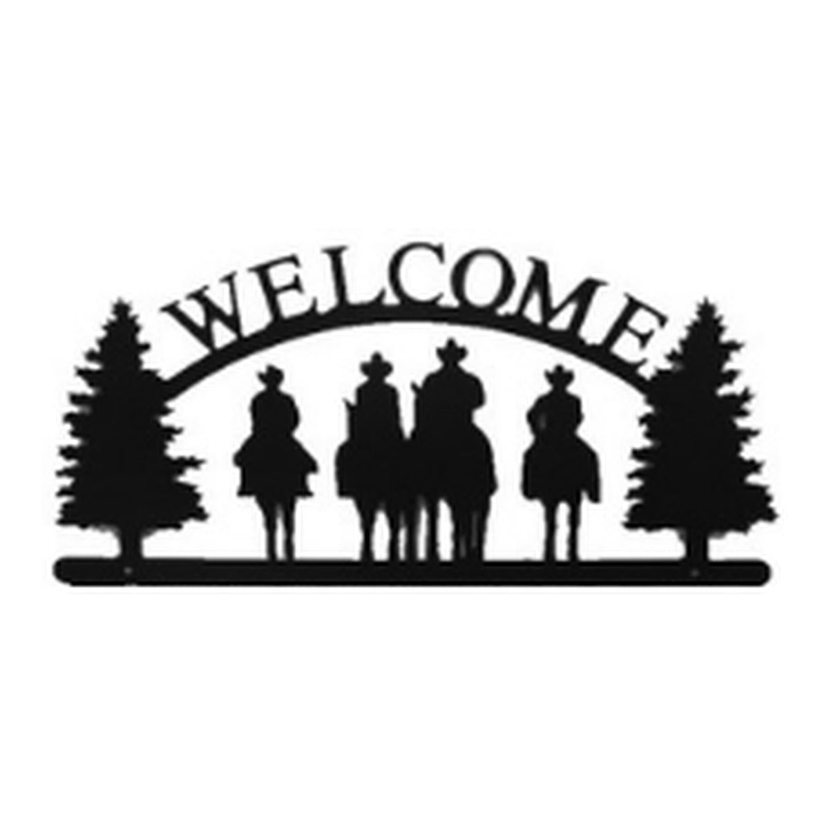 Four Riders – Welcome Sign with Scene, Pine Trees