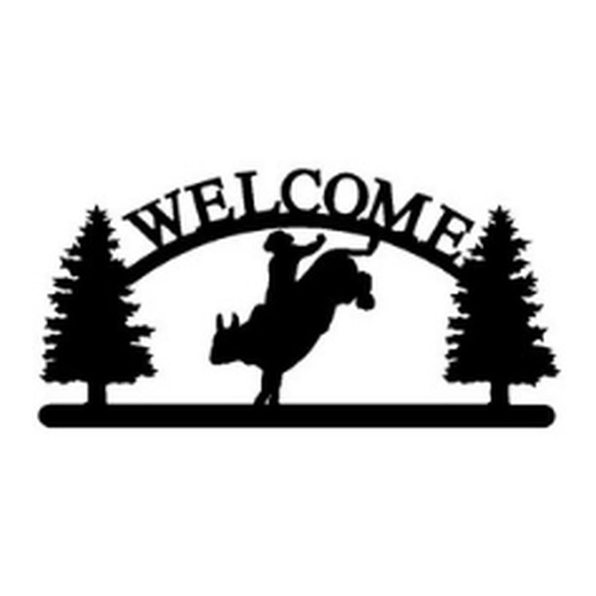 Bull Rider – Welcome Sign with Scene, Pine Trees