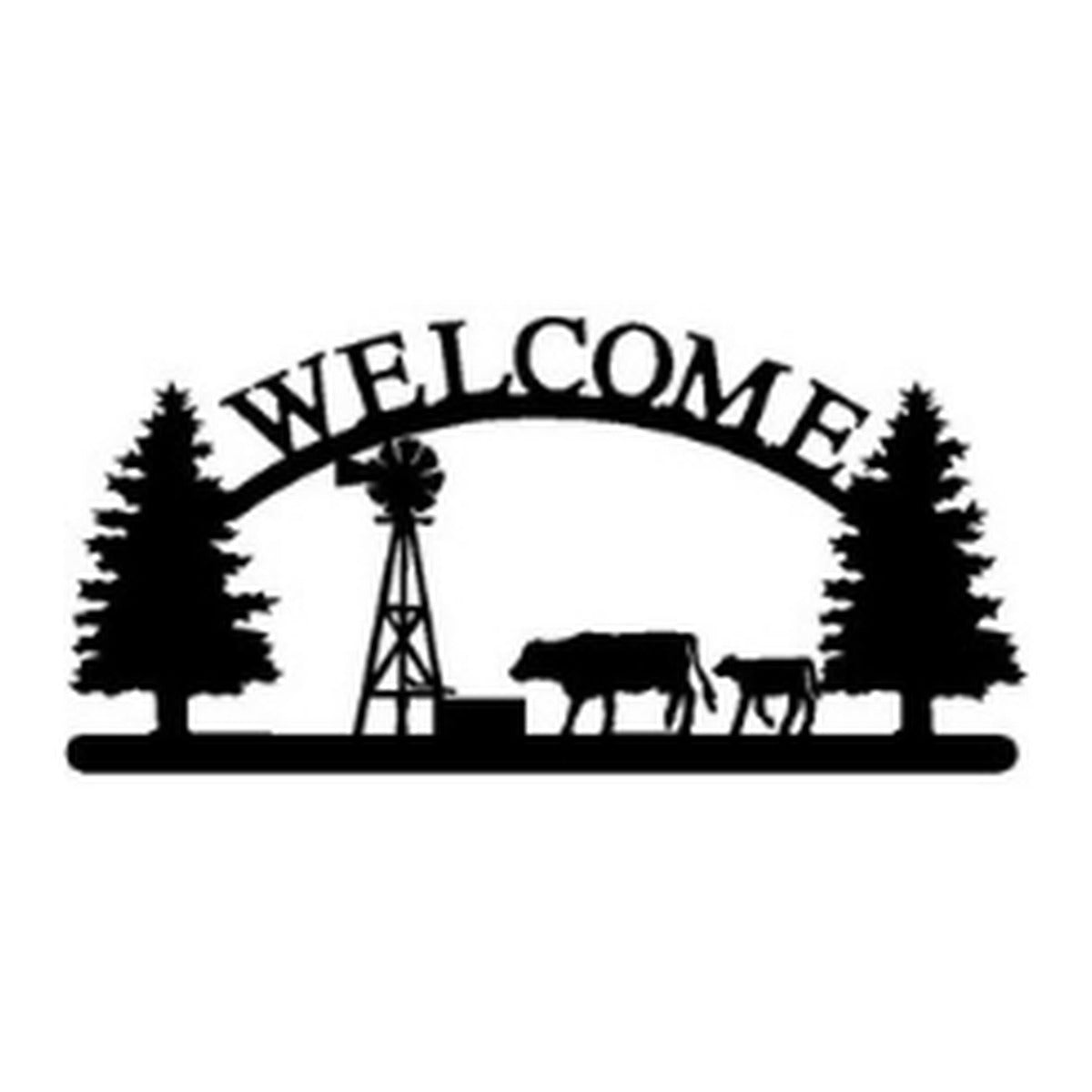 Cow & Calf with Windmill 2 – Welcome Sign with Scene, Pine Trees