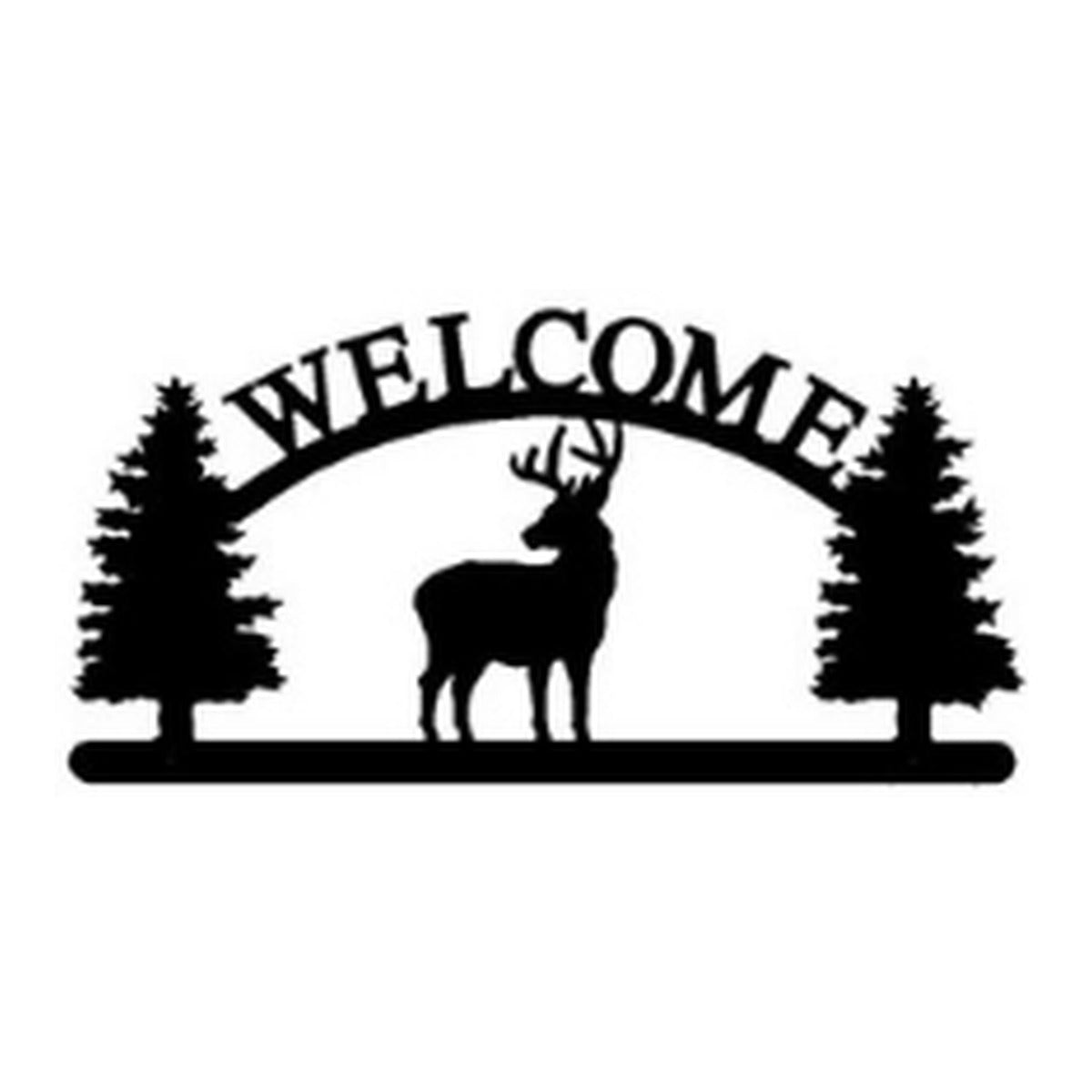 Whitetail Buck – Welcome Sign with Scene, Pine Trees