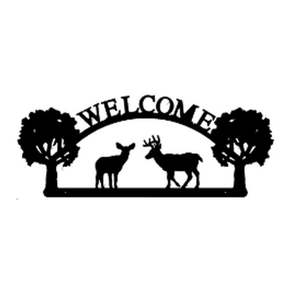 Doe & Buck – Welcome Sign with Scene, Oak Trees