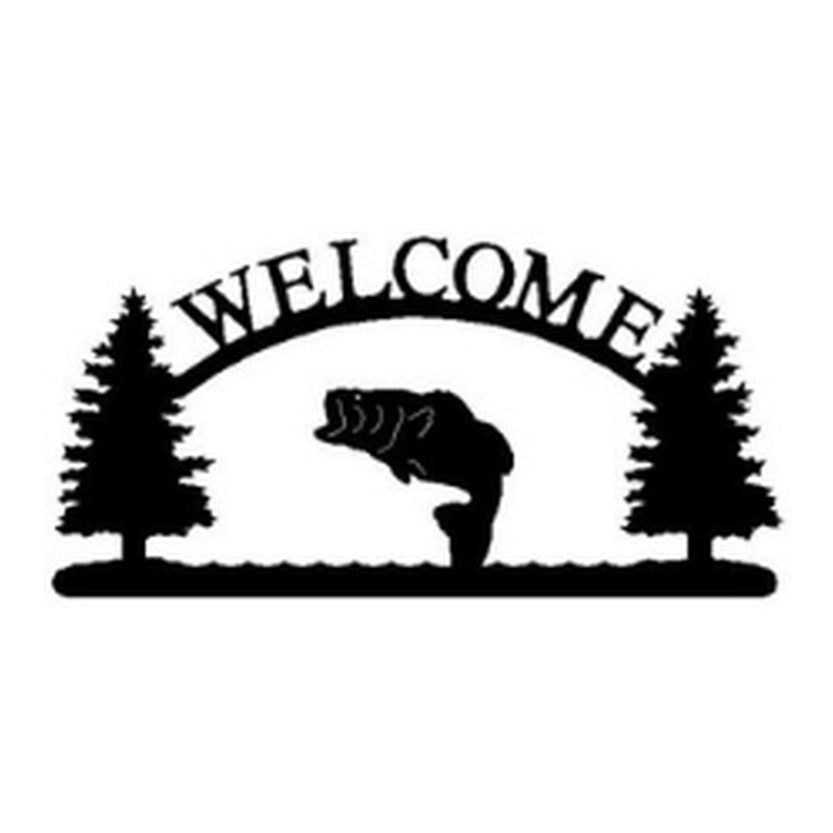 Jumping Bass – Welcome Sign with Scene, Pine Trees