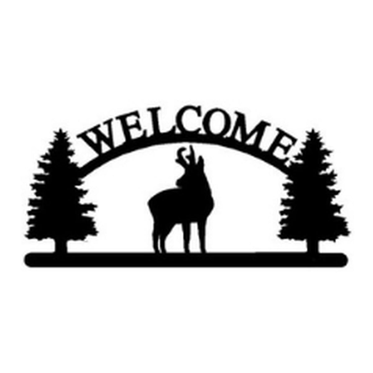Elk (looking back) – Welcome Sign with Scene, Pine Trees