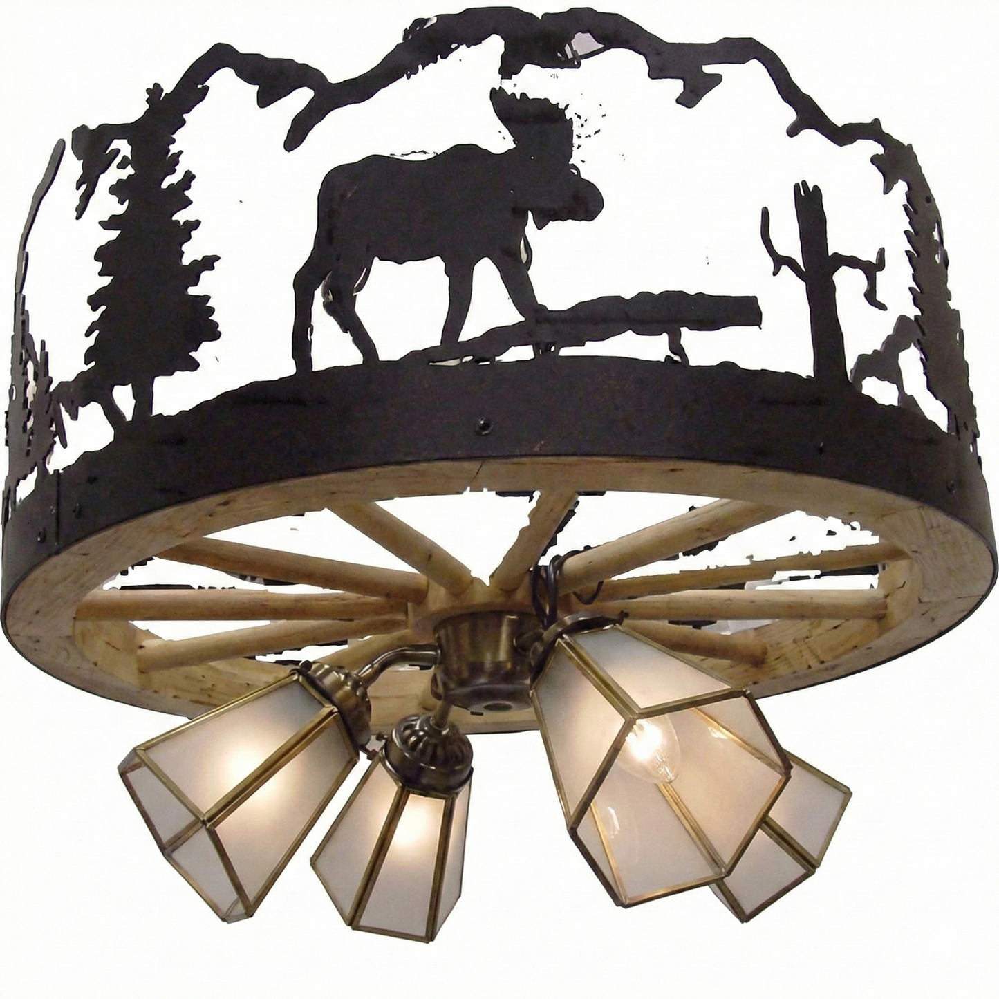 Wagon Wheel Chandelier Frosted Glass 36" Diameter
