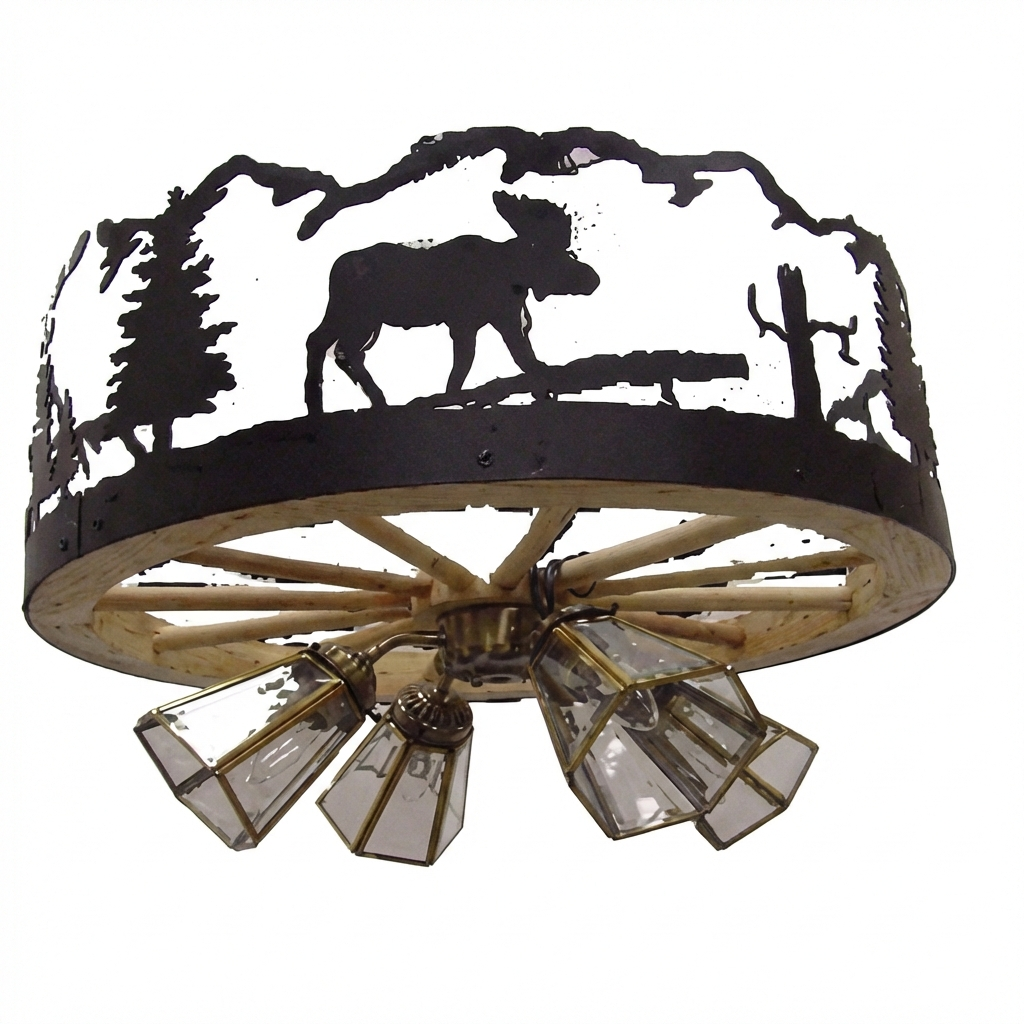 Wagon Wheel Chandelier Clear Glass 24" Diameter