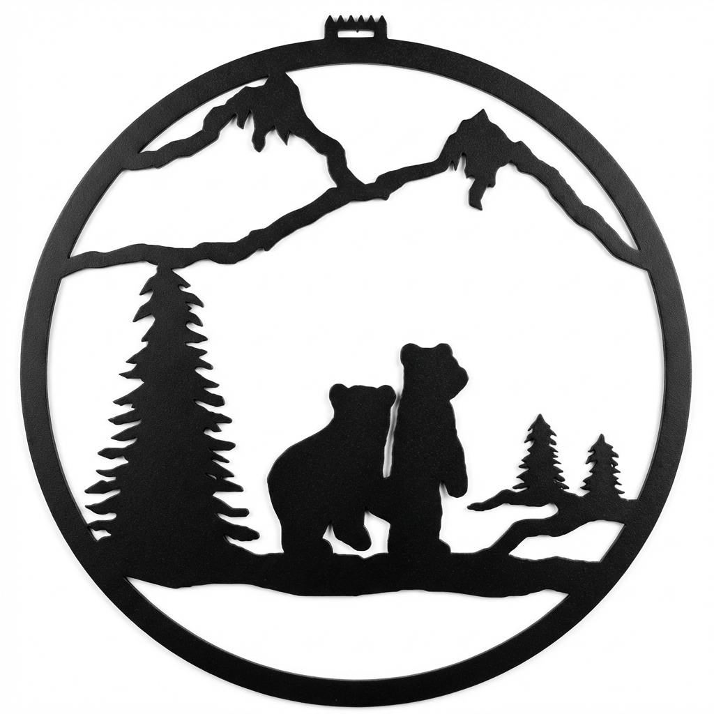 Bear Cubs round metal wall hanging, 13 inch, AllwayzMags
