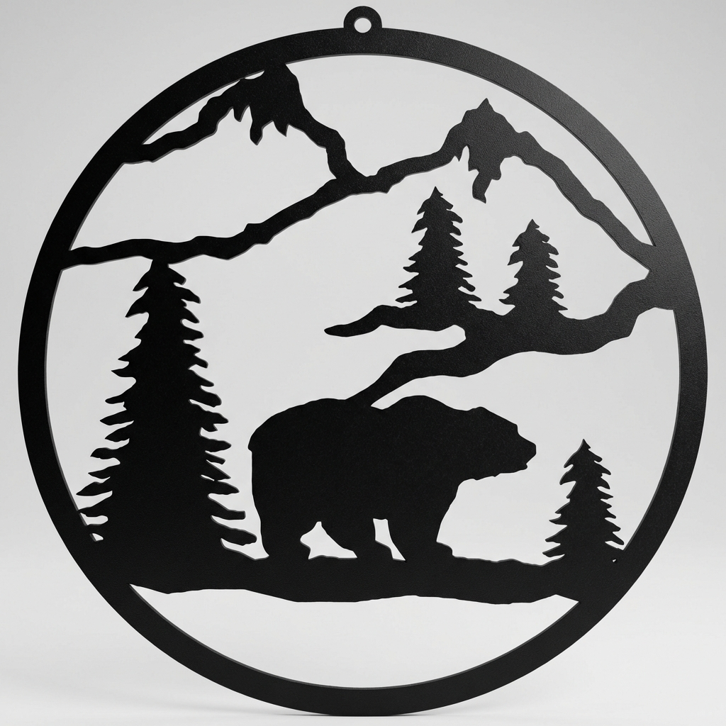 Bear round metal wall hanging, 36 inch, AllwayzMags