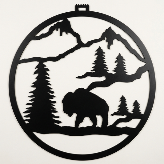 Buffalo round metal wall hanging, 13 inch, AllwayzMags