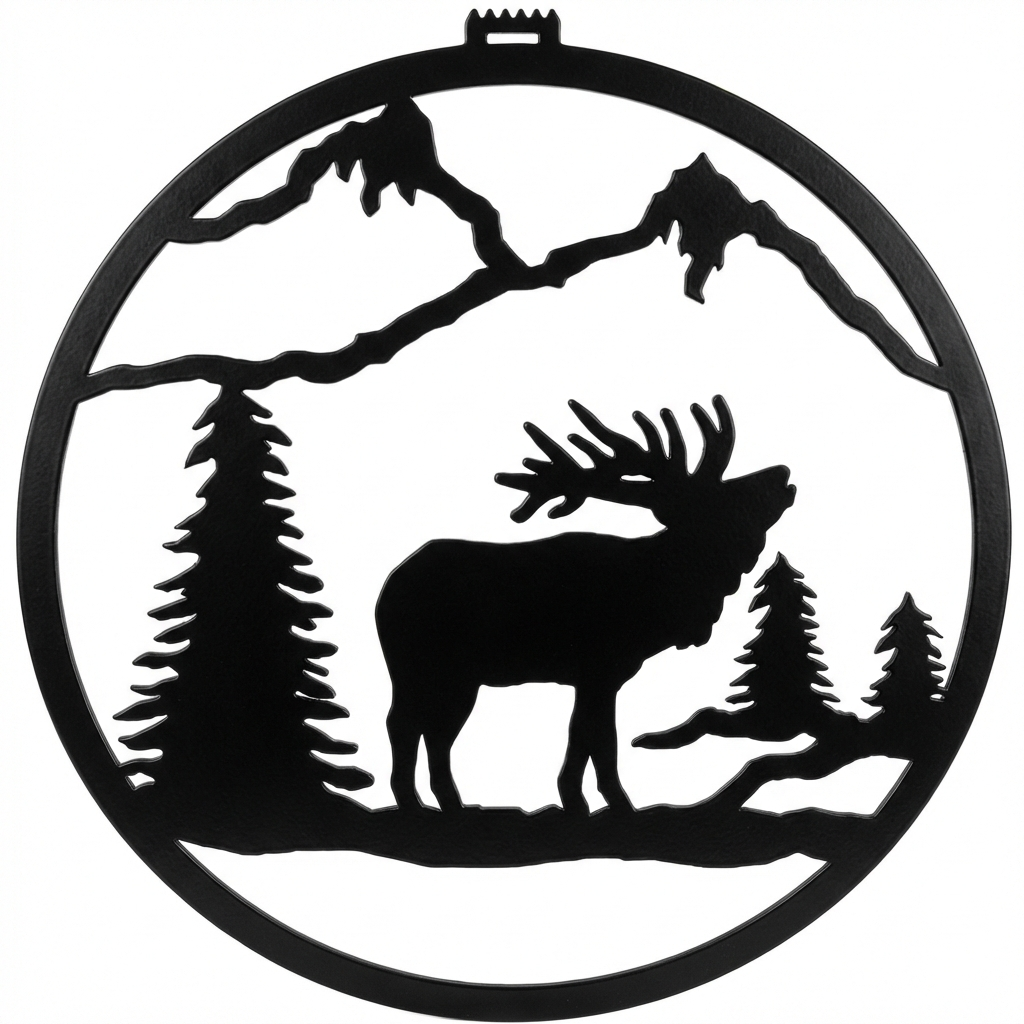 Bull Elk round metal wall hanging, 36 inch, AllwayzMags