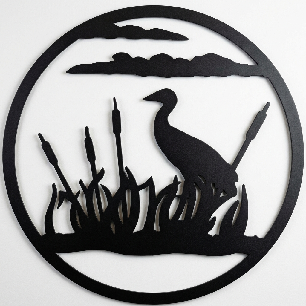 Crane round metal wall hanging, 13 inch, AllwayzMags
