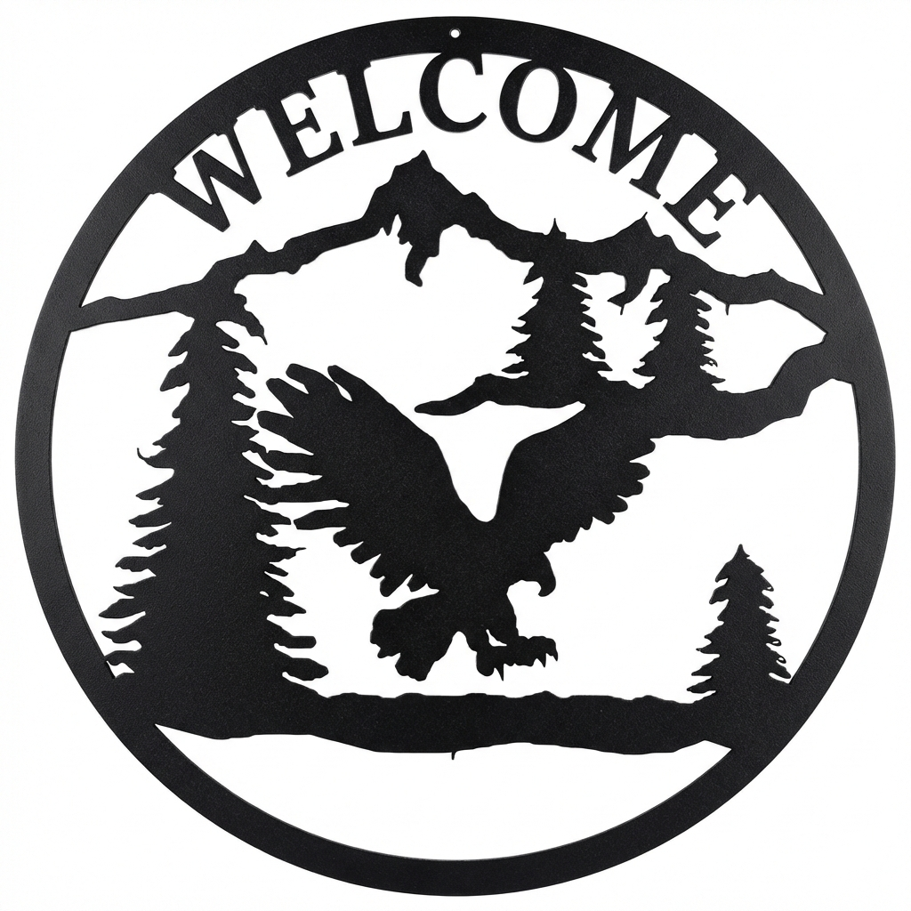 Welcome Eagle round metal wall hanging, 24 inch, AllwayzMags