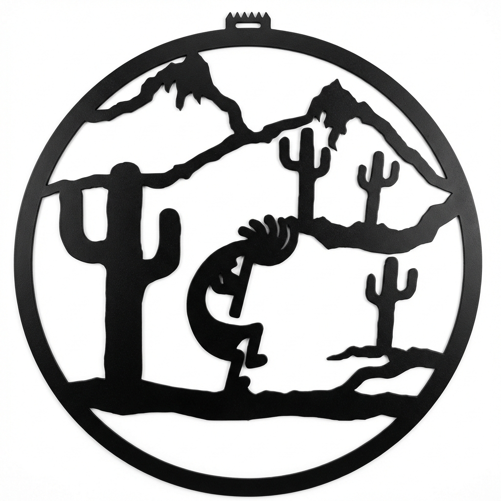 Kokopelli round metal wall hanging, 24 inch, AllwayzMags