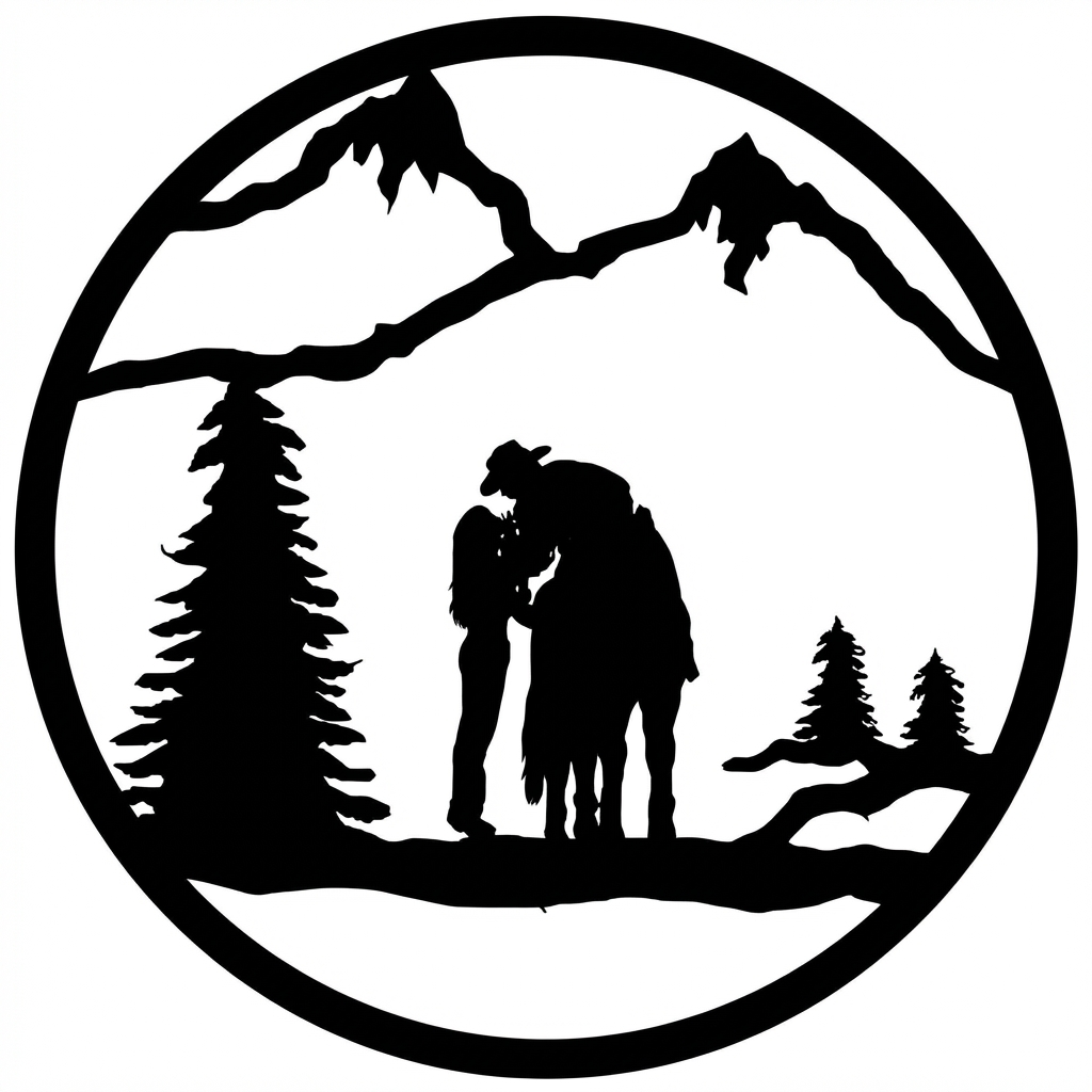 Cowboy Lovers round metal wall hanging, 24 inch, AllwayzMags