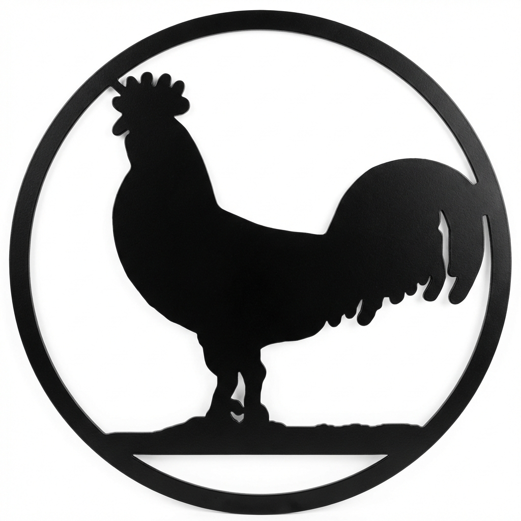 Rooster round metal wall hanging, 13 inch, AllwayzMags