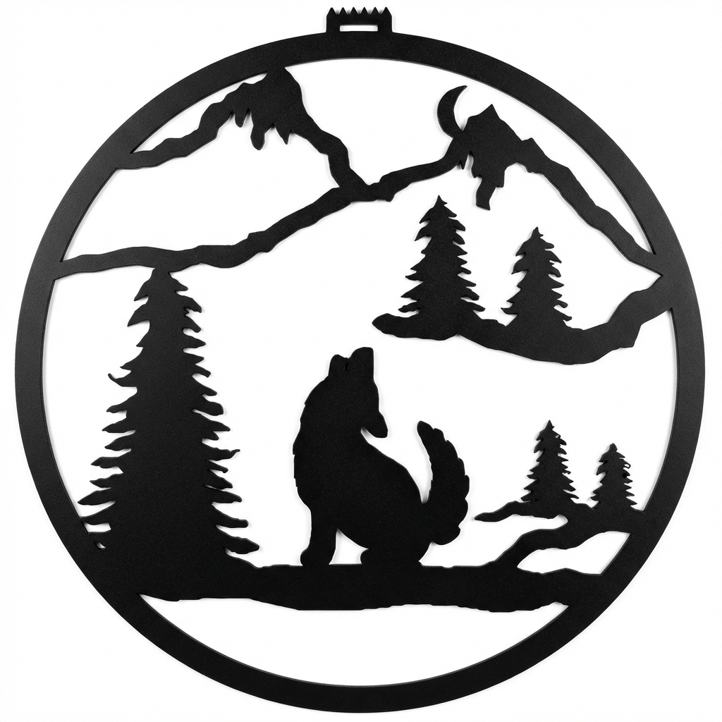 Howling Coyote round metal wall hanging, 13 inch, AllwayzMags