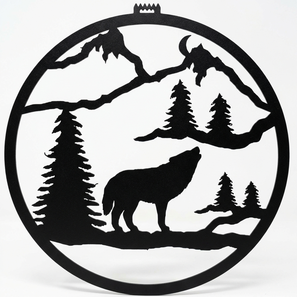 Howling Wolf round metal wall hanging, 36 inch, AllwayzMags